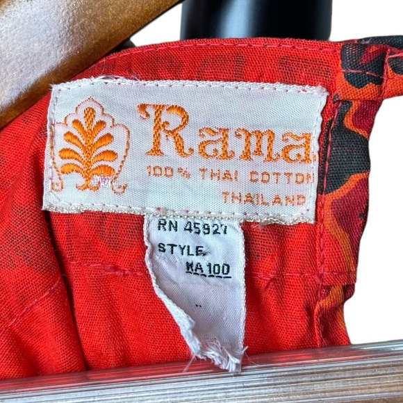 Vintage RAMA Thailand Size Large Thai Cotton Tie Back Half Sleeve Blouse Print - Picture 3 of 16